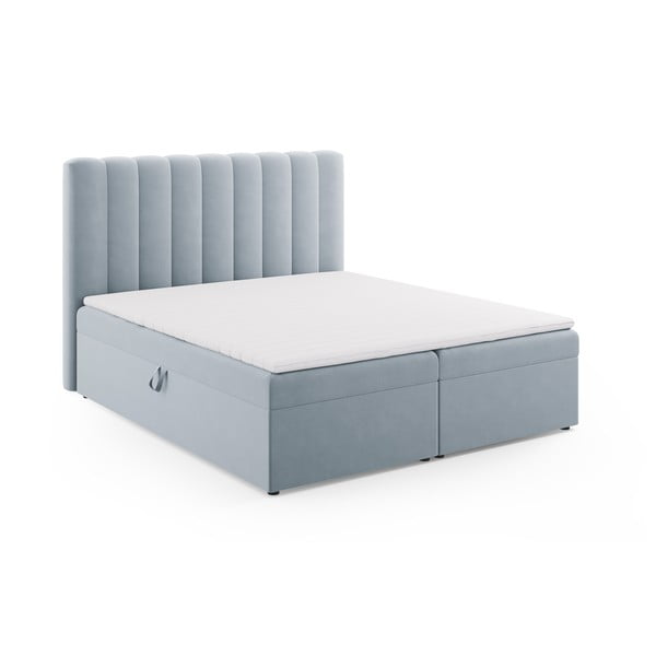Spyruoklinė lova šviesiai mėlynos spalvos su sandėliavimo vieta 180x200 cm Gina – Milo Casa