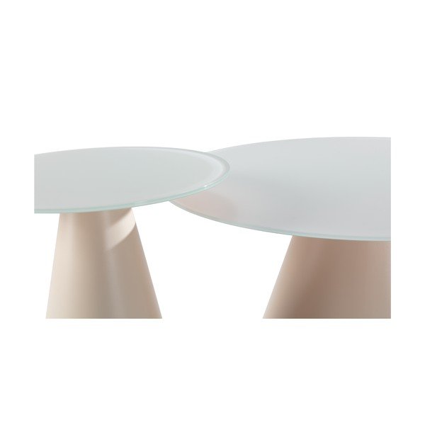 Kreminės spalvos apvalios formos kavos staliukai 2 vnt. su stikliniu stalviršiu ø 80 cm Vida – MOME-image-2