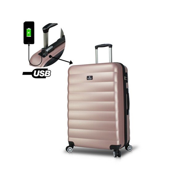 Rožinis kelioninis lagaminas ant ratukų su USB jungtimi My Valice COLORS RESSNO Pilot Suitcase-image-3