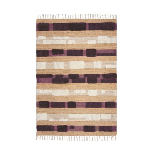 Rankų darbo iš džiuto mišinio kilimas violetinės spalvos/natūralios spalvos 160x230 cm Medina Blocks – Flair Rugs
