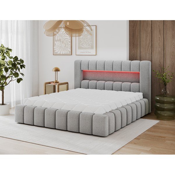 Pilkos spalvos dvigulė lova audiniu dengta su sandėliavimo vieta su lovos grotelėmis 140x200 cm Lamica – ELTAP-image-3
