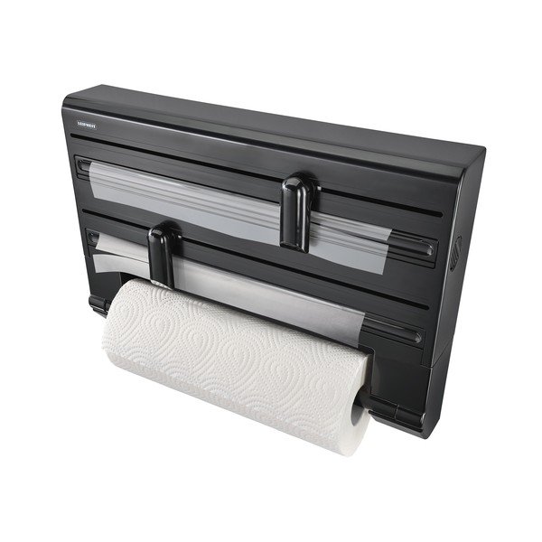 Sieninis juodos spalvos iš plastiko virtuvinės folijos ir popierinio rankšluosčio laikiklis Parat – LEIFHEIT