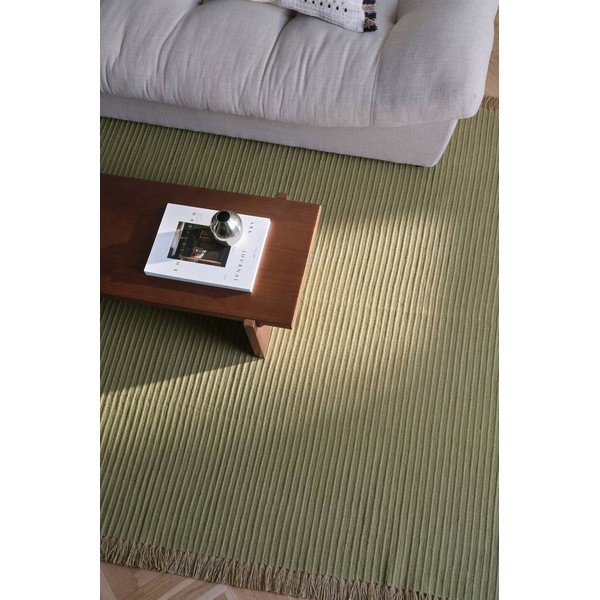 Rankų darbo žalios spalvos iš medvilnės mišinio kilimas 200x300 cm Channa – Jotex-image-1