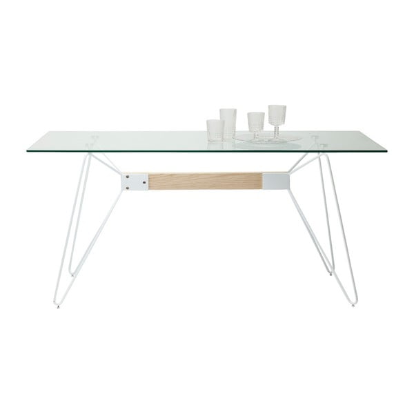 Baltas valgomojo stalas su grūdinto stiklo stalviršiu Kare Design Slope, 200 x 90 cm