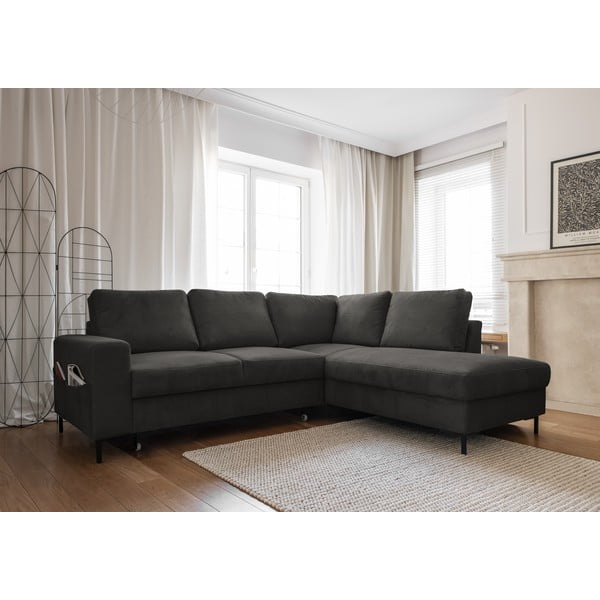 Iš kordinio velveto sulankstoma kampinė sofa tamsiai pilkos spalvos (su dešiniuoju kampu) Lofty Lilly – Miuform-image-3