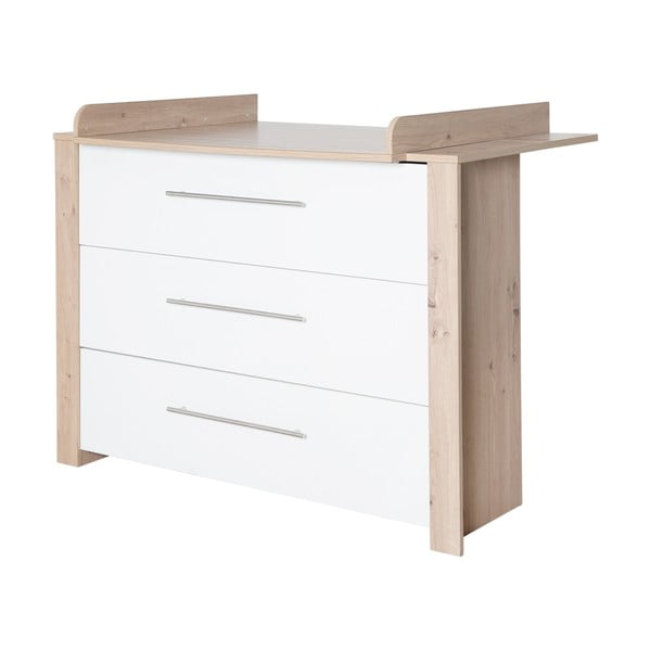 Žema su vystymo stalu vaikiška šoninė spintelė baltos spalvos/natūralios spalvos iš ąžuolo 112x98 cm – Roba