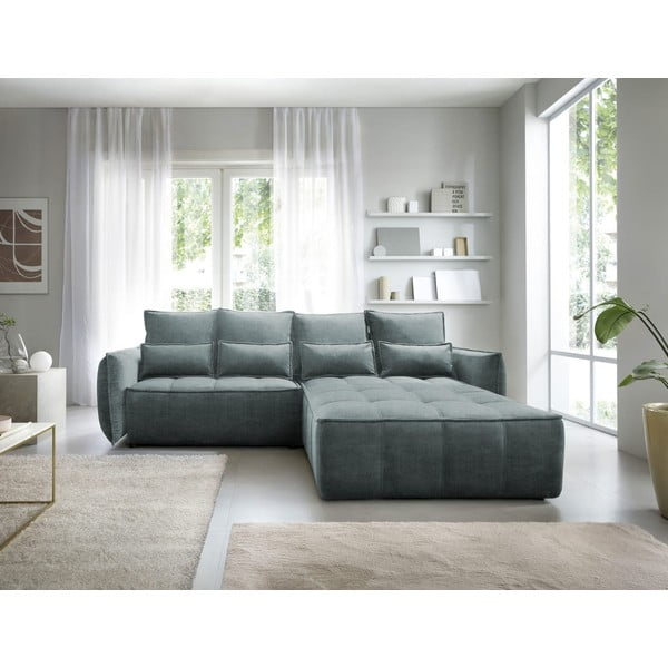 Žalios spalvos iš velveto sulankstoma/su sandėliavimo vieta kampinė sofa (su dešiniuoju kampu/su gultu) Campo – ELTAP-image-1