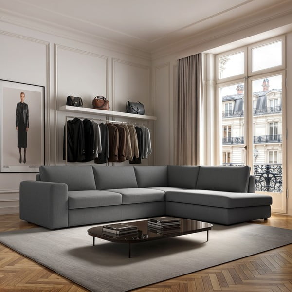 Pilkos spalvos kampinė sofa (su dešiniuoju kampu/„L“ formos) Baga – Rodier-image-1