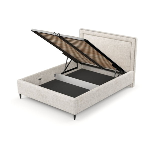 Dvigulė lova kreminės spalvos audiniu dengta su sandėliavimo vieta su lovos grotelėmis 180x200 cm Baleine – Maison de Rêve-image-4