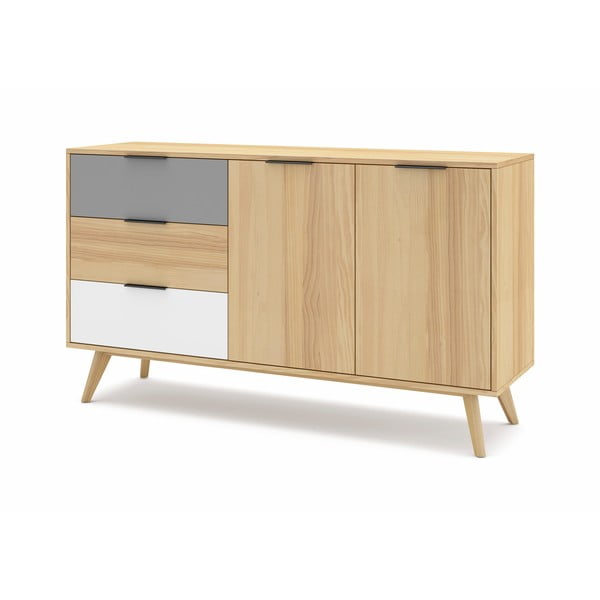 Natūralios spalvos ąžuolo dekoro žema komoda 140x81 cm Elfa - Marckeric-image-3