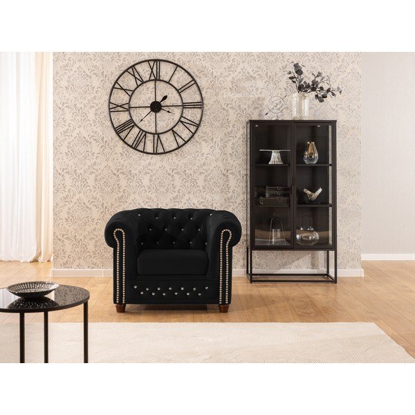 Juodos spalvos Chesterfield krėslas iš velveto York Blik – Ropez-image-1