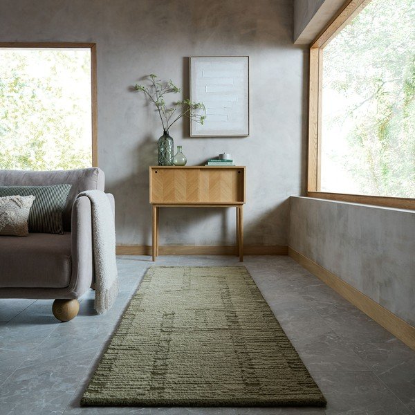 Rankų darbo žalios spalvos iš vilnos kilimas 80x230 cm Harris Modula Wool – Flair Rugs-image-1