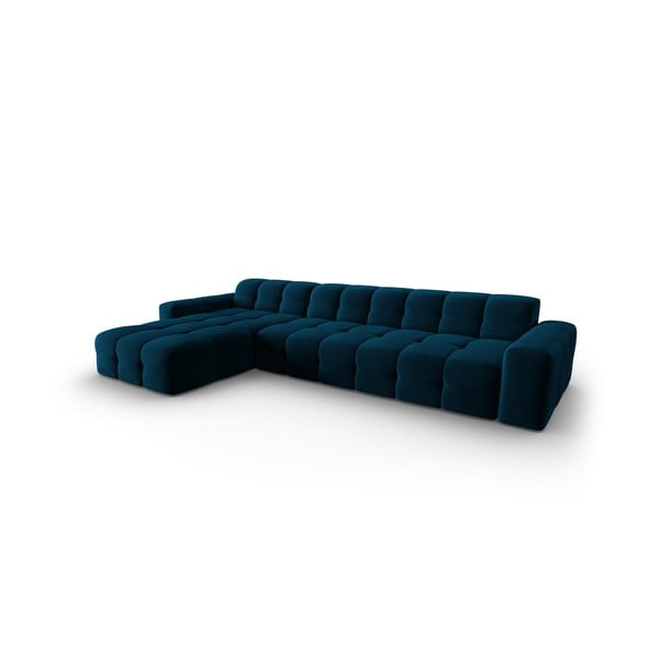 Tamsiai mėlyna aksominė kampinė sofa (kairysis kampas) Kendal - Micadoni Home-image-3