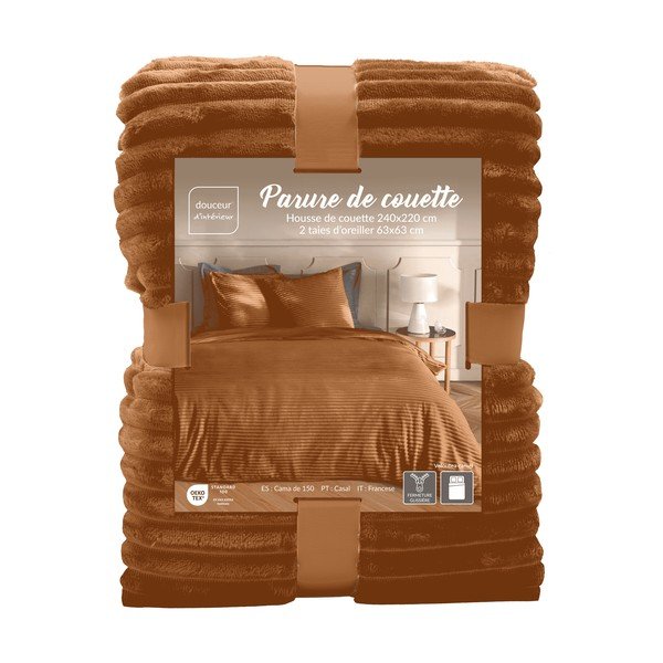 Šviesiai rudos spalvos iš flanelės dvigulė/itin ilga patalynė 3 dalių 240x220 cm Veloutea – douceur d'intérieur-image-4
