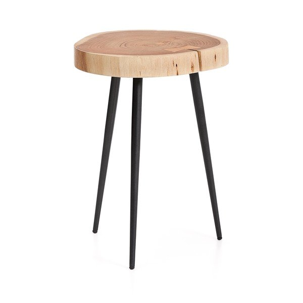 Apvalios formos šoninis stalas su akacijos stalviršiu 35x35 cm Tanive – Kave Home