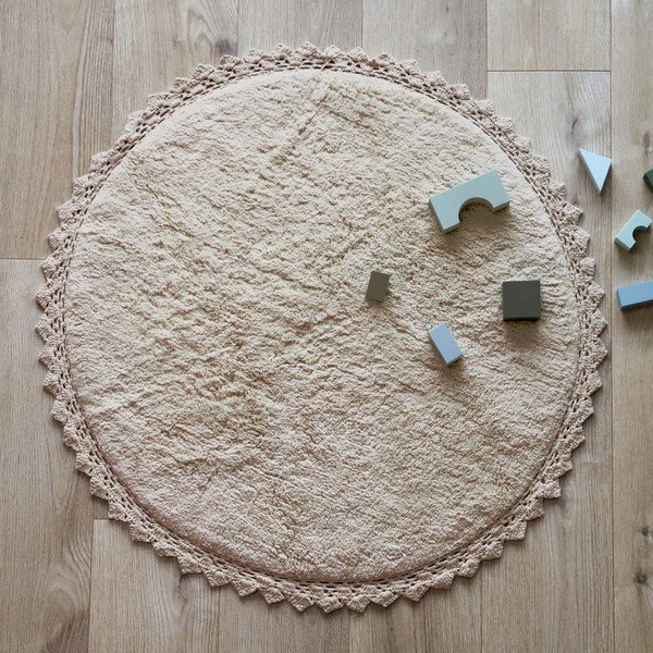 Skalbiamas/rankų darbo iš medvilnės apvalios formos kilimas kreminės spalvos ø 110 cm Perla Sable – Nattiot-image-1