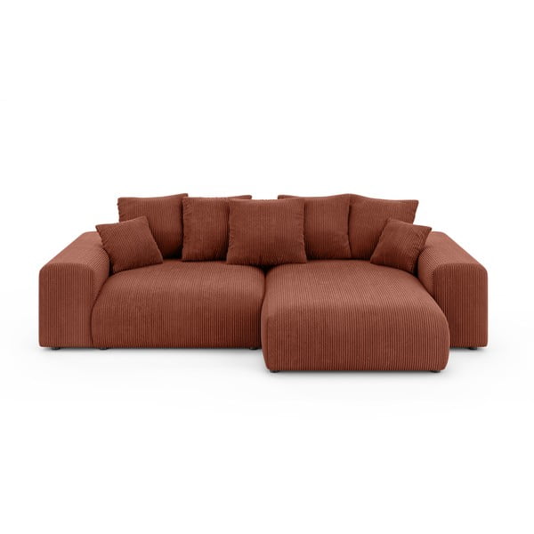 Raudonos plytų spalvos iš kordinio velveto sulankstoma/su sandėliavimo vieta kampinė sofa (kintama) Luma – Ropez