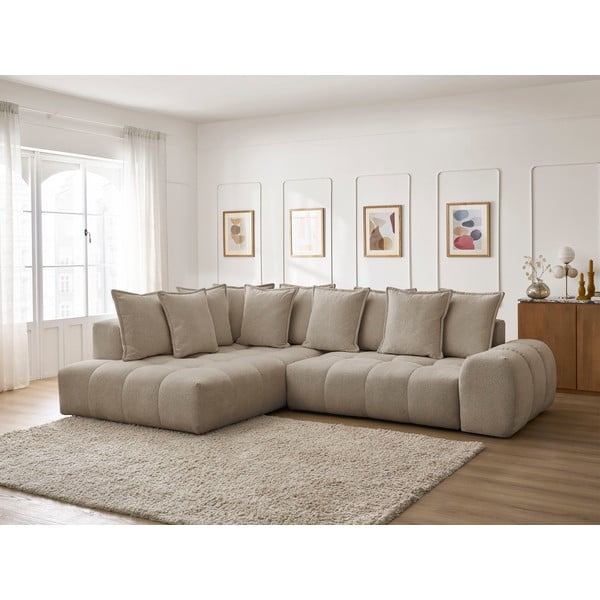 Taupe spalvos iš šenilinio audinio sulankstoma/su sandėliavimo vieta kampinė sofa (su kairiuoju kampu/„L“ formos) Everest – Bobochic Paris-image-1