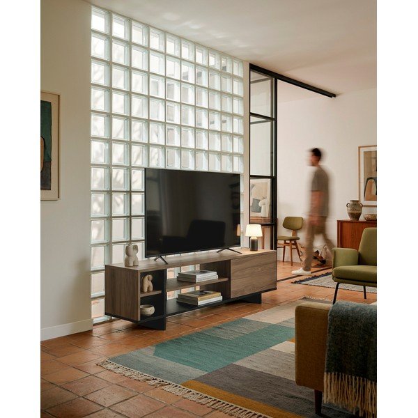 Juodos spalvos/natūralios spalvos TV spintelė iš ąžuolo 160x44x36 cm Cequoia – Marckeric-image-1
