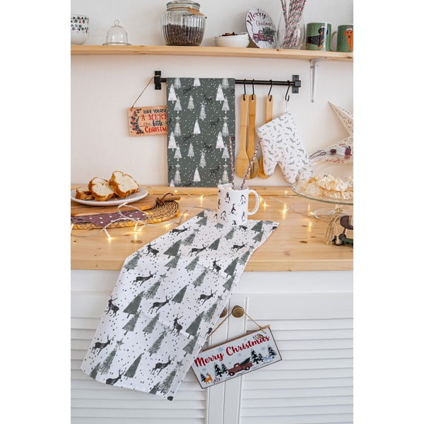 Virtuvės rankšluosčiai iš medvilnės 2 vnt. su Kalėdų motyvu 50x70 cm Deer in the Forest – Butter Kings-image-1