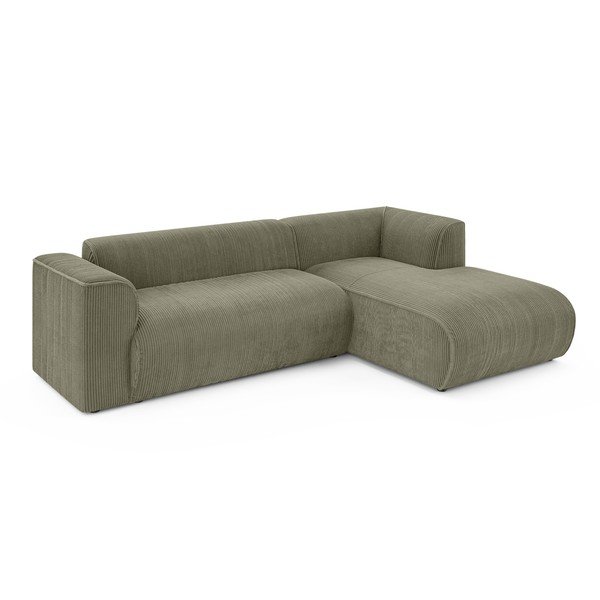 Žalios spalvos kampinė sofa iš kordinio velveto (su dešiniuoju kampu/su gultu) Merid  – Ropez-image-2