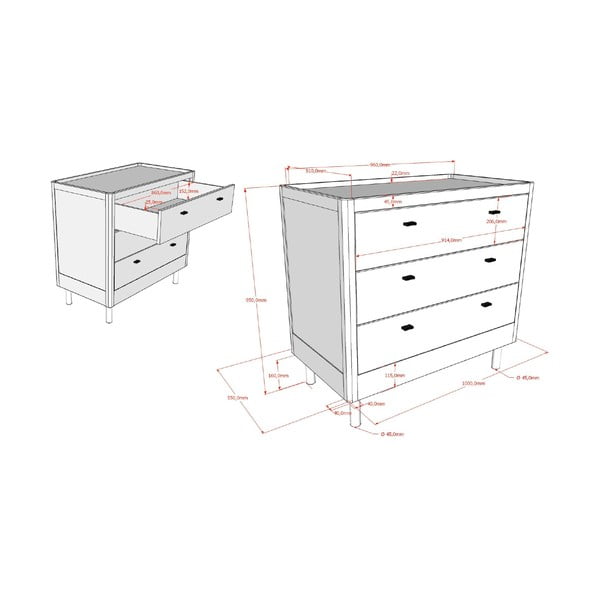 Baltos spalvos iš buko masyvo vaikiška šoninė spintelė 100x95x55 cm Forrest – Vipack-image-3