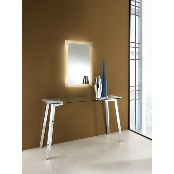 Konsolinis staliukas sidabrinės spalvos su stikliniu stalviršiu 40x125 cm Kirk – Tomasucci-image-1