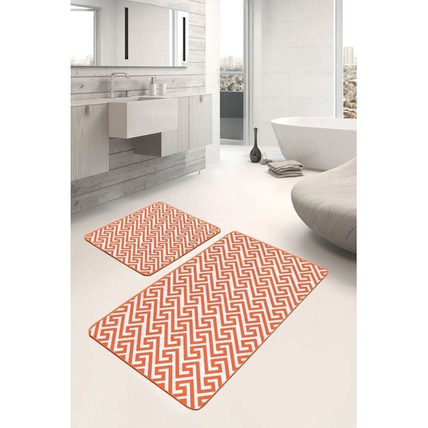 Oranžinės spalvos iš velveto vonios kilimėliai 2 vnt. 60x100 cm – Mila Home-image-1