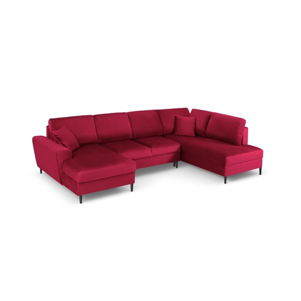 Raudonos spalvos iš velveto sulankstoma/su sandėliavimo vieta kampinė sofa (su dešiniuoju kampu/„U“ formos) Kyoto – Cosmopolitan Design-image-1