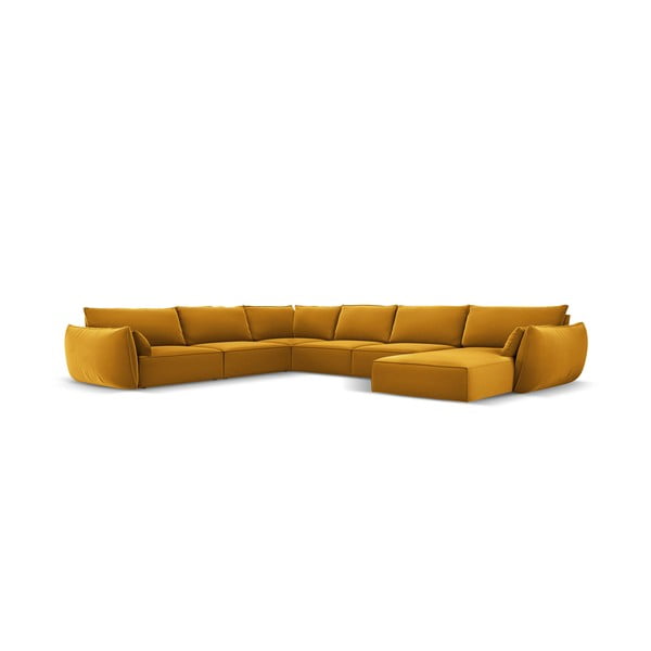 Garstyčių spalvos iš velveto kampinė sofa (su kairiuoju kampu/„U“ formos) Vanda – Mazzini Sofas-image-2