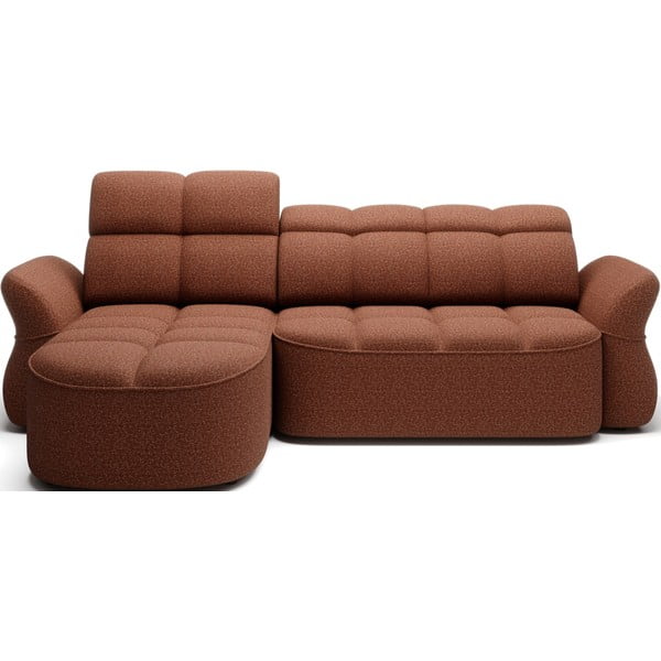 Terakotos spalvos iš velveto sulankstoma/su sandėliavimo vieta kampinė sofa (su kairiuoju kampu/su gultu) Beneth – ELTAP