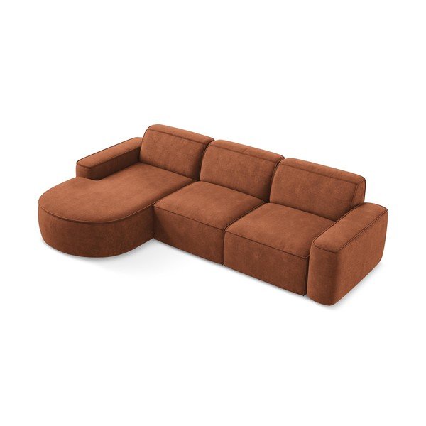 Terakotos spalvos iš šenilinio audinio kampinė sofa (su kairiuoju kampu/su gultu) Omao – Makamii-image-4