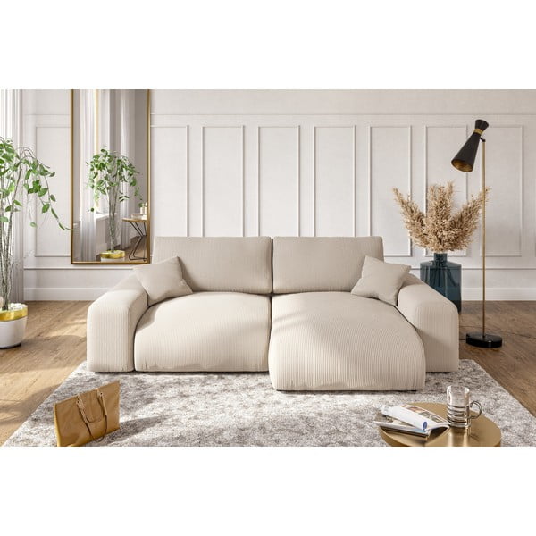 Iš kordinio velveto kampinė sofa smėlio spalvos (kintama) Justin – Ropez-image-4