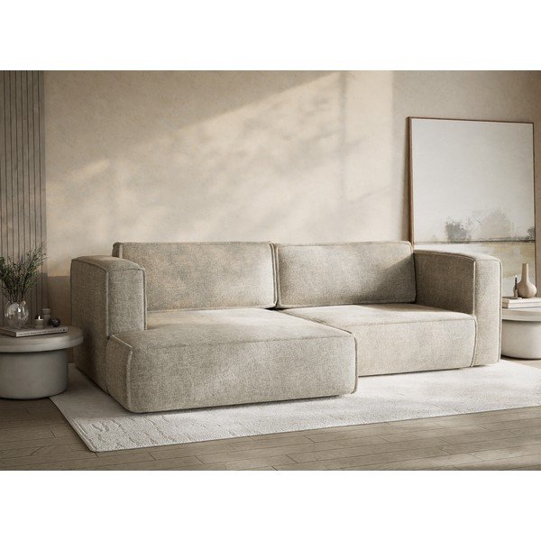 Smėlio spalvos sulankstoma/su sandėliavimo vieta kampinė sofa iš šenilinio audinio (su kairiuoju kampu/su gultu) Velto – Maison de Rêve-image-4