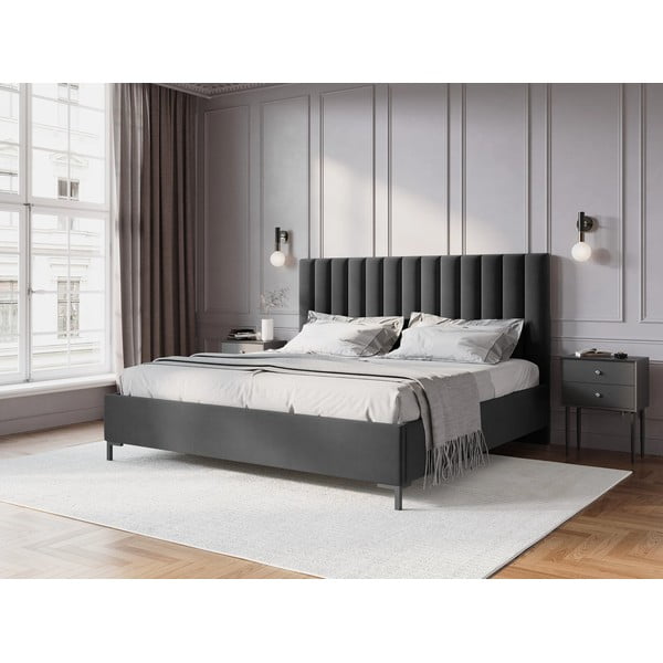 Dvigulė lova tamsiai pilkos spalvos audiniu dengta su sandėliavimo vieta su lovos grotelėmis 160x200 cm Casey – Mazzini Beds-image-1