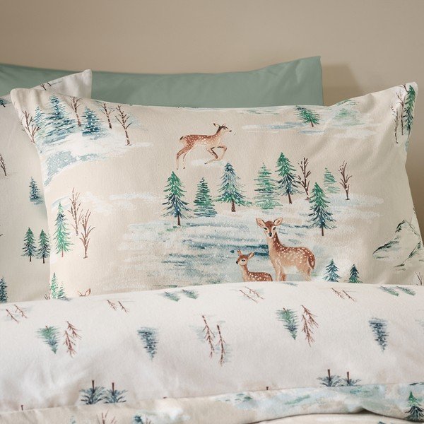 Natūralios spalvos iš flanelės viengulė patalynė 135x200 cm Brushed Christmas Deer – Catherine Lansfield-image-4