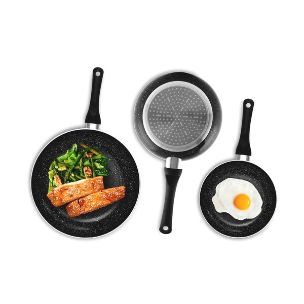3 juodų "InnovaGoods" akmens masės keptuvių rinkinys-image-2