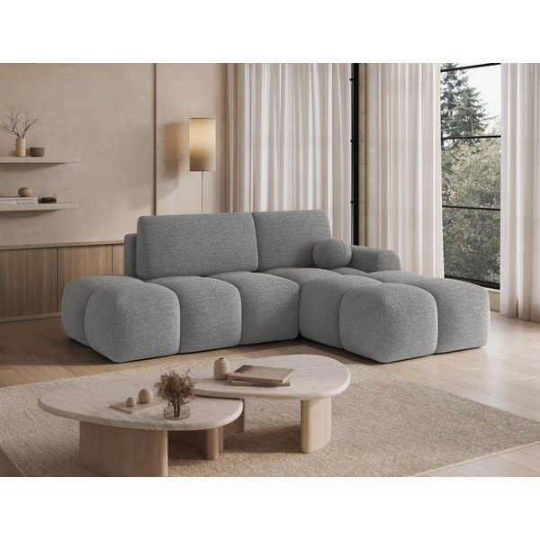 Pilkos spalvos sulankstoma/su sandėliavimo vieta kampinė sofa iš boucle (su dešiniuoju kampu/su gultu) Vittario – ELTAP-image-2