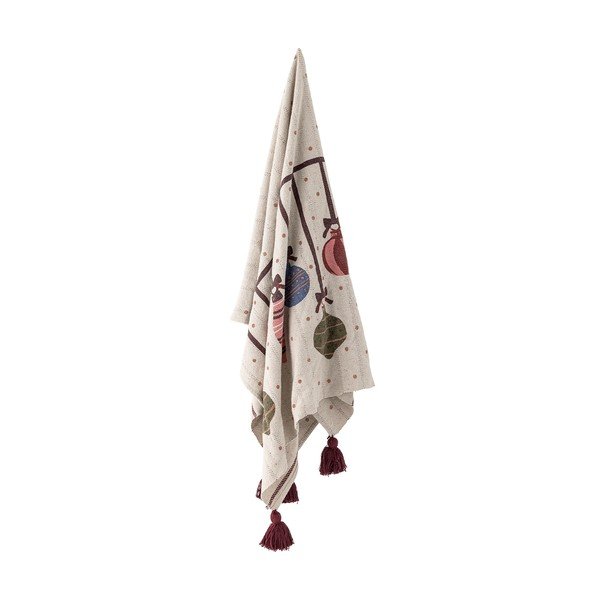 Smėlio spalvos iš perdirbtos medvilnės antklodė ir pledas su Kalėdų motyvu 130x160 cm Ornamentia – Bloomingville-image-2