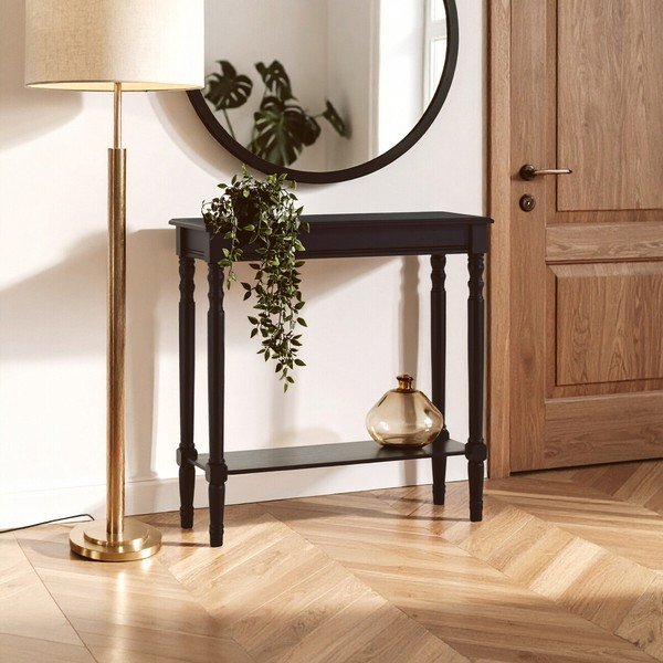 Juodos spalvos iš pušies masyvo konsolinis staliukas 30x80 cm Heritage – Premier Housewares-image-3