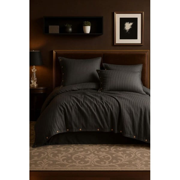 Tamsiai pilkos spalvos iš ranforce medvilnės dvigulė/itin ilga patalynė 240x220 cm Como Striped – Mila Home Luxury-image-2