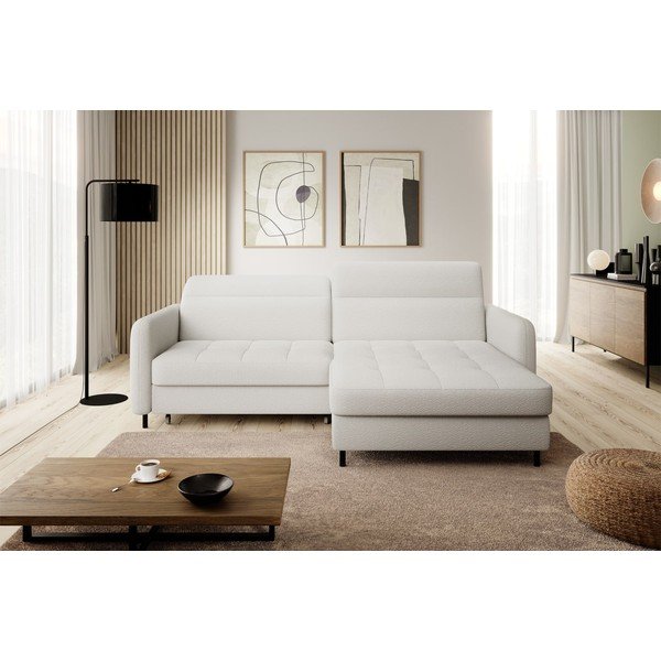 Kreminės spalvos iš boucle sulankstoma/su sandėliavimo vieta kampinė sofa (su dešiniuoju kampu/su gultu) Gomsi – ELTAP-image-3