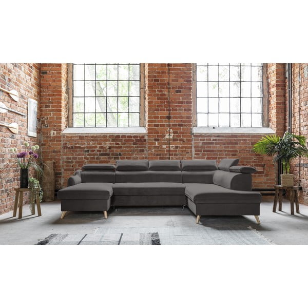 Sulankstoma kampinė sofa iš velveto tamsiai pilkos spalvos (su dešiniuoju kampu/„U“ formos) Sweet Harmony – Miuform-image-1