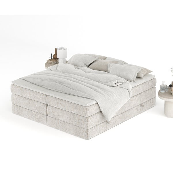 Smėlio spalvos spyruoklinė lova su sandėliavimo vieta/be galvūgalio 200x200 cm Juniper – Maison de Rêve-image-4