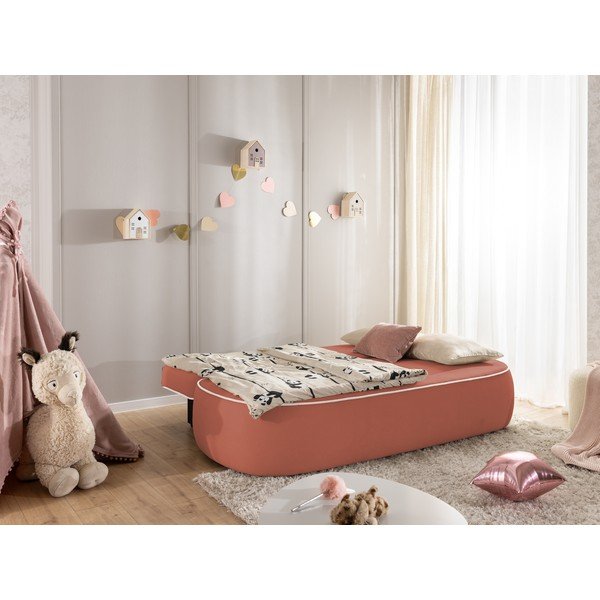 Rožinės spalvos/šviesiai pilkos spalvos sulankstoma/su sandėliavimo vieta vaikiška sofa iš velveto 210 cm Saga – Ropez-image-2