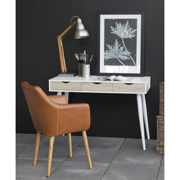 Baltas darbo stalas su 3 stalčiais, Actona Neptun-image-2