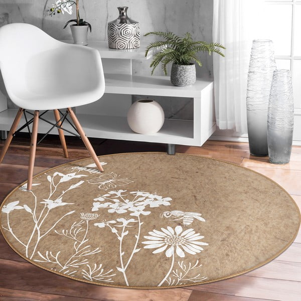Skalbiamas/robotiniams dulkių siurbliams apvalios formos kilimas šviesiai rudos spalvos ø 100 cm Comfort – Mila Home-image-3