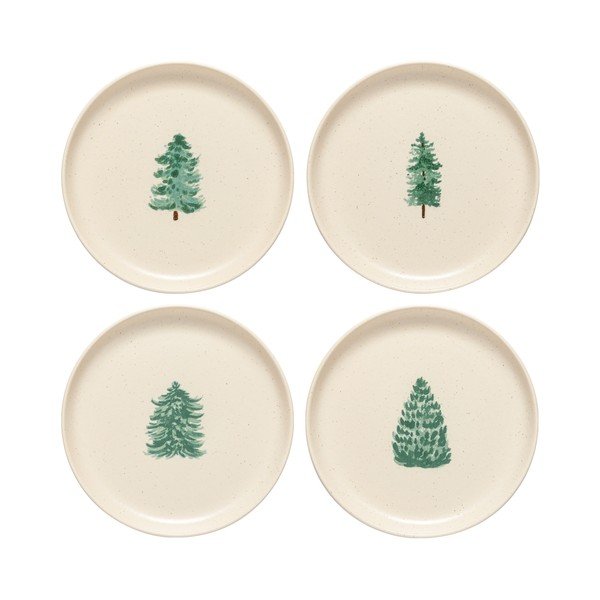 Kreminės spalvos desertinės iš akmens masės lėkštės 4 vnt. su Kalėdų motyvu ø 22 cm Pacifica Christmas Tree – Casafina