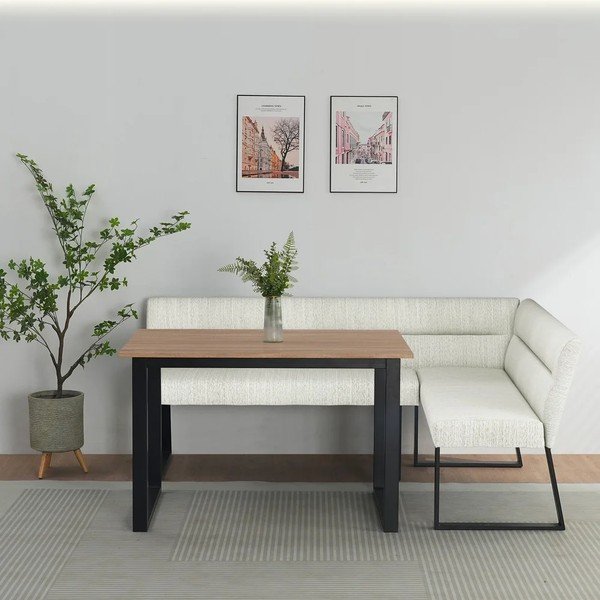 Kreminės spalvos metalinis/paminkštinto audinio suolas Stafford – Støraa-image-3