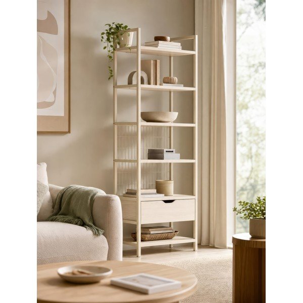 Kreminės spalvos iš plieno knygų spinta  60x179,5x40 cm Amara – Marckeric-image-2